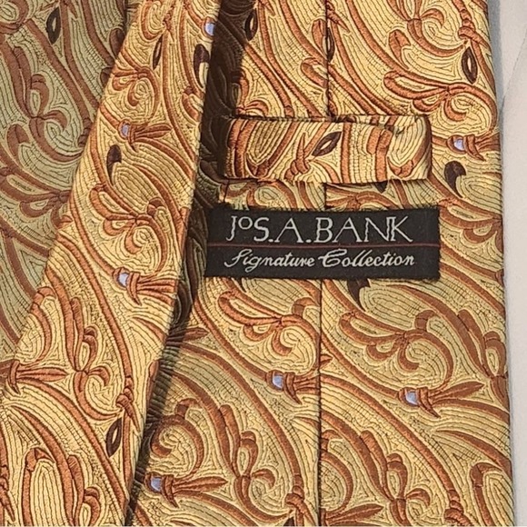 Jos A Bank Signature Collection Gold Brown Silk Tie Made in Italy‎ 59"x4" Office - Picture 3 of 4